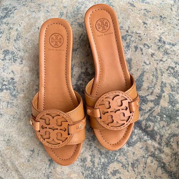 Tory Burch Shoes - Tory Burch Madalena Platform Wedges Slides Vegan Leather Vintage Vachetta  9